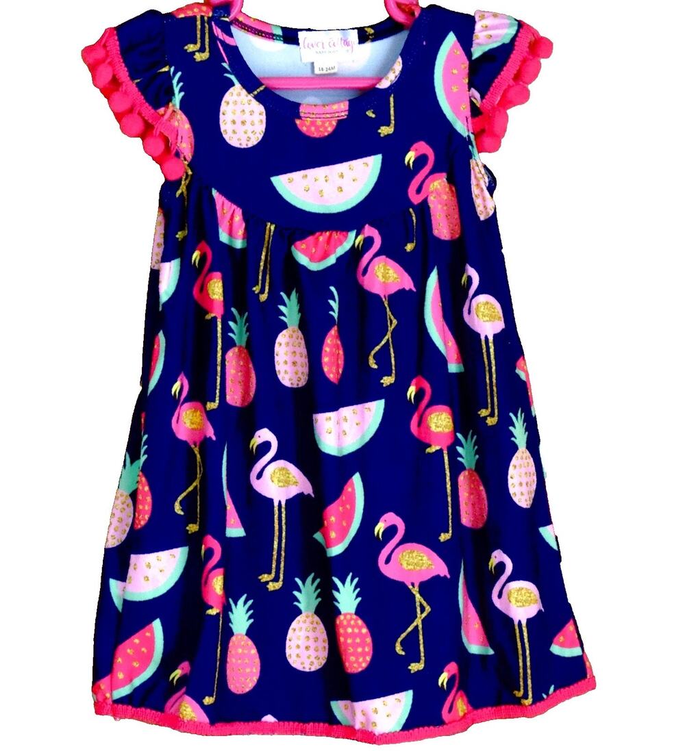Clover Cottage Girl’s Dress Tropical Flamingo Pineapple Print Size 18-24 months